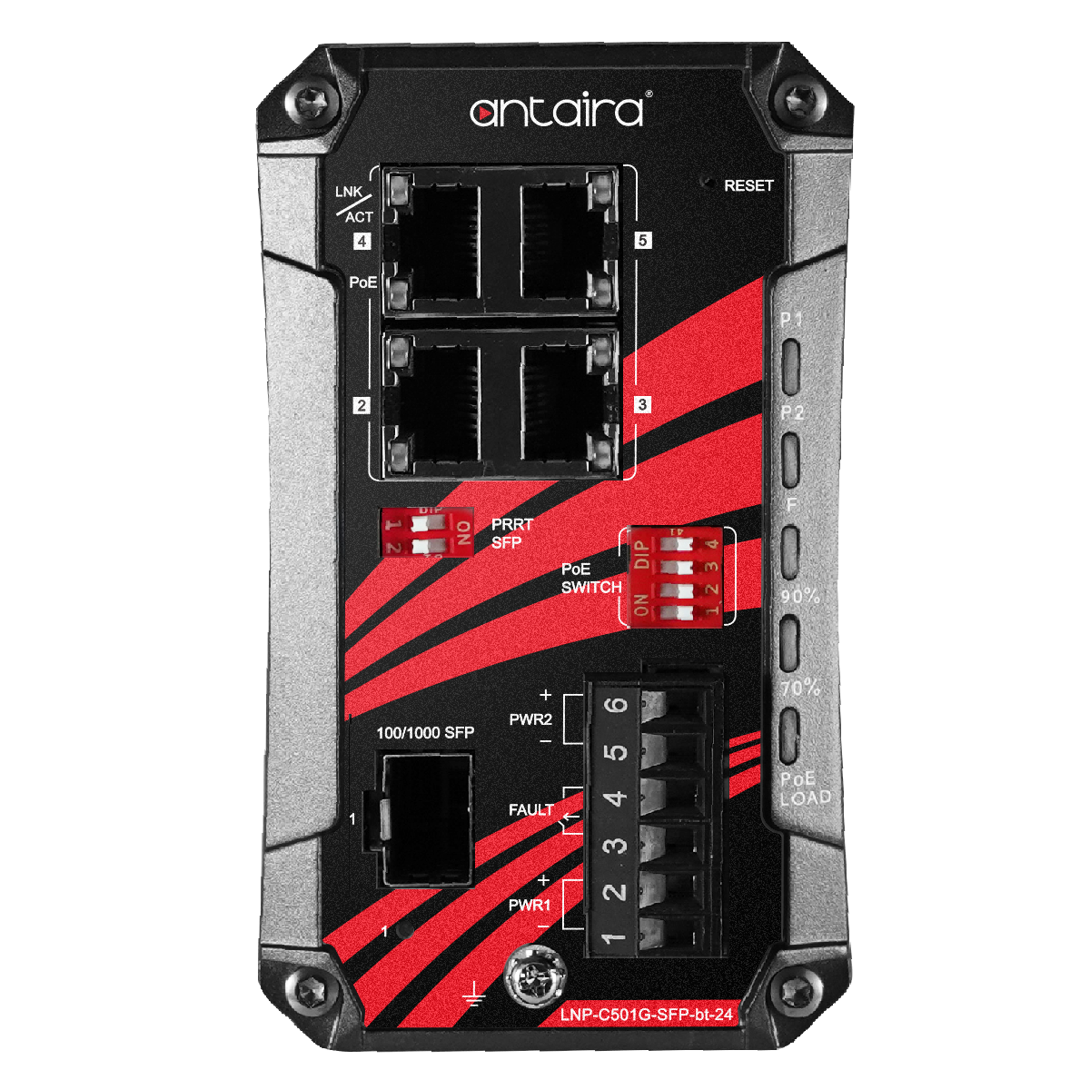 Antaira LNP-C501G-SFP-bt-24-T with Patented iPoE Budget Control